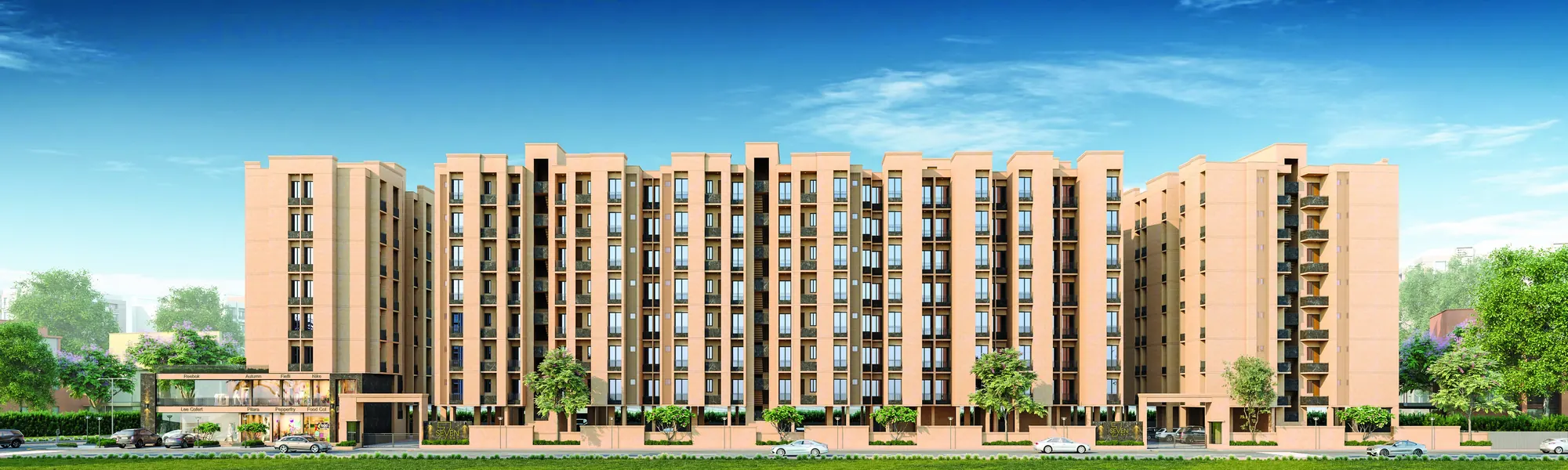 Panoramic front elevation of Seven Sky