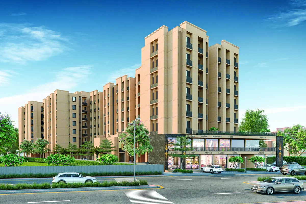 Retail podium at the corner of the project